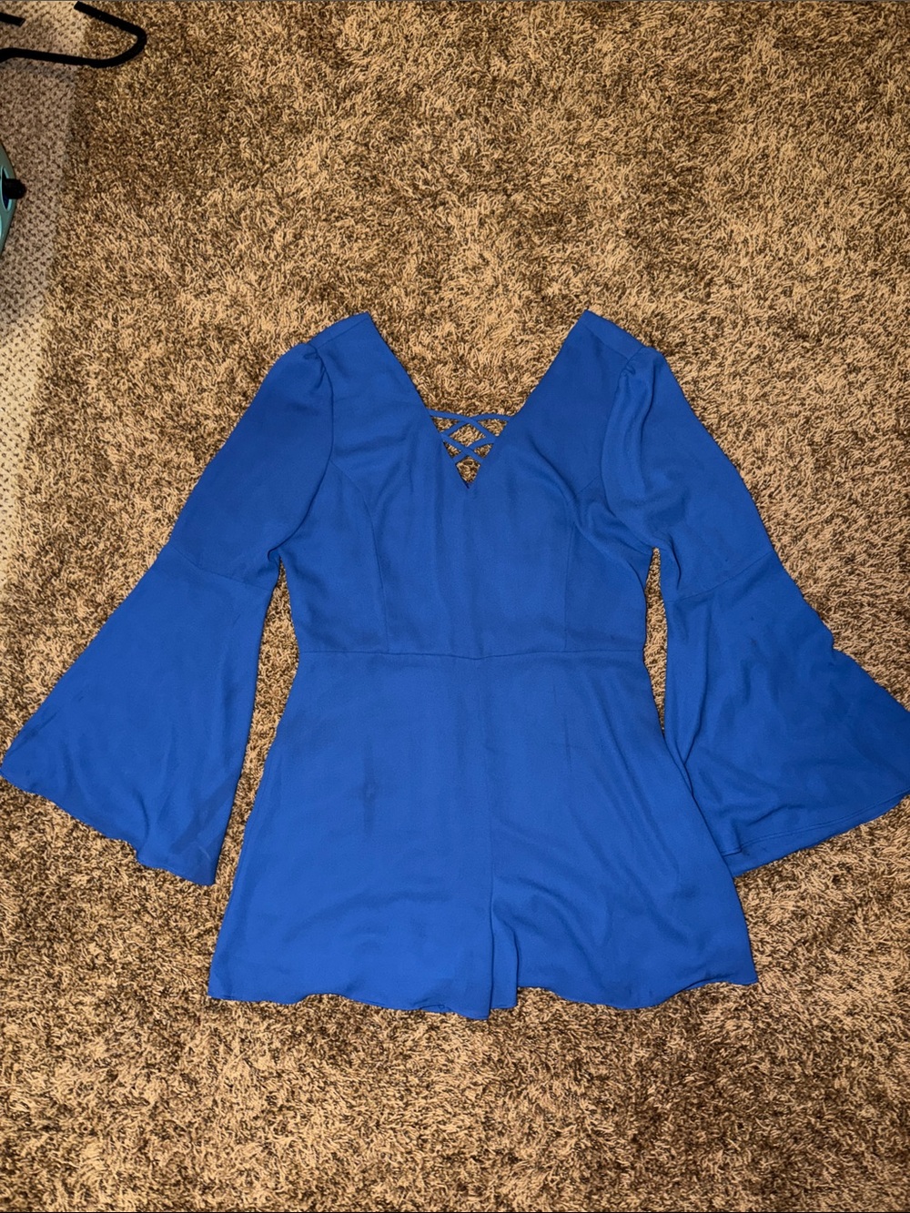 Royal Blue V-Neck Romper with Bell Sleeves